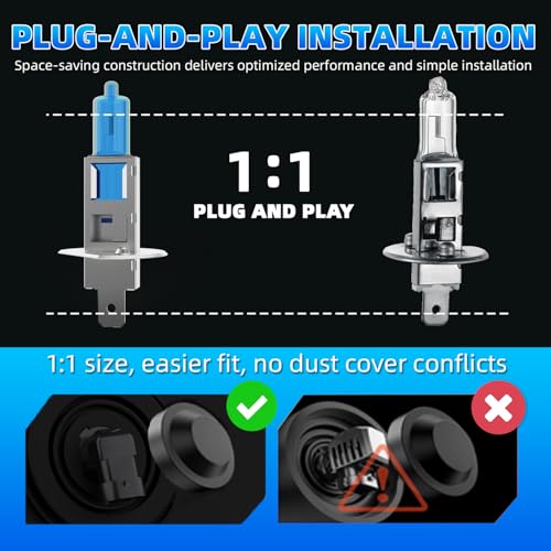 Image of Halogen Headlight Bulbs Compatible with Honda CR-V 2005-2006, H1 H1 High Low Beam Combo, 6000K White,Plug and Play, Pack of 4
