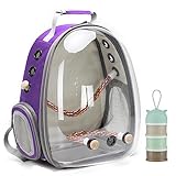 Bird Traval Carrier Cage, Clear Space Capsule Astronaut Backpack to Carry Parakeet Cockatiel Parrot with Metal Tray Wood Perch, Vet Transport Book Bag