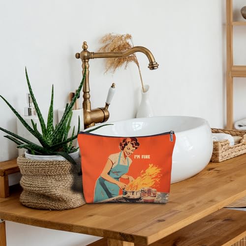 Funny Chef Canvas Makeup Bag - Cooking Lover's Gifts for Mom, Chef, Gift Ideas, Cosmetic Bag for Purse, Travel Bag, I'm Fine2