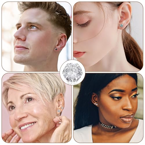 Cubic Zirconia Earrings Studs Set - Hypoallergenic Surgical Stainless Steel for Sensitive Ears - Diamond-Like Shine CZ - Flat Back Cartilage - Daily Wear Jewelry for Women & Men4