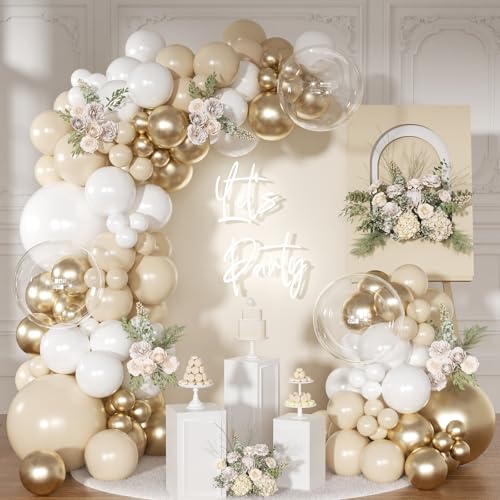 NUTTYBASH White and Gold Balloon Arch Kit Metallic Gold and Sand White Balloon Garland Kit for Wedding Birthday Baby Shower Gender Reveal Bridal Decorations