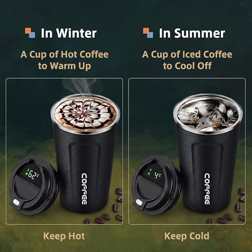 Image of Insulated Coffee Travel Mug 380 ml - Stainless Steel Vacuum Tumbler Sipper with Spill Proof Lid, Double Wall, Hot and Cold Coffee Cup for Office, Car, Portable for Men Women