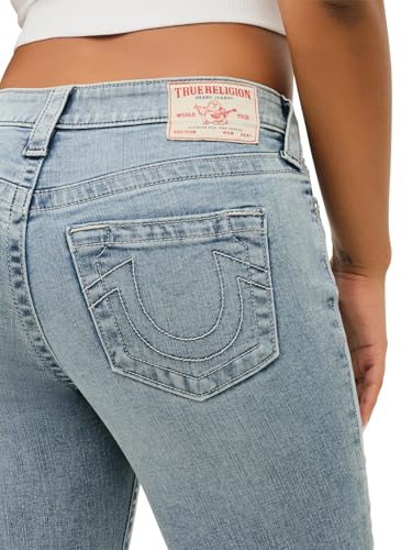 True Religion Women's Becca Mid Rise Bootcut Crystal Flap - Single Needle Stitching Peak Spot Jeans Pant4