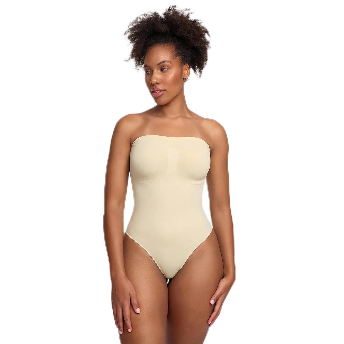 creamy fabrics Damen Shapewear Bodysuit Trägerlos – Formender Sculpting Body mit Slip - Nahtloser Bauchweg-Bandeau-Body für glatte Silhouette & Po-Lifting