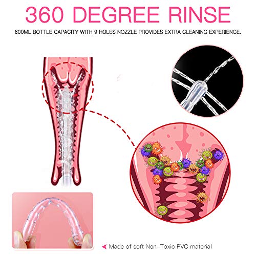 Vaginal Cleansing Douche,Norbase 600ml Douche Cleaner Reusable Manual Pressure Cleaning System Portable Kit with 5 Nozzles,Water Colon Cleansing Detox