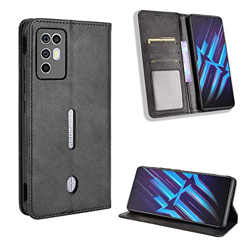 Jiajihua Funda Compatible con ZTE Nubia Red Magic 6R 5G Funda,Compatible con ZTE Nubia Red Magic 6R 5G NX666J Funda de Cuero PU Flip Kickstand Cartera Ranura para Tarjetas Cierre magnético Black