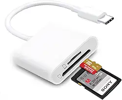 Leitor de cartão SD USB C para iPhone 15/16/17, dois compartimentos para cartões, leitor de cartão micro SD, suporta adaptador de cartão de memória SD e TF, leitor de cartão de memória Trail Camera