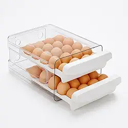 Porta Ovos Empilhável com Gaveta 2 Camadas 32 Unidades para Geladeira, Organizador de Ovos em Plástico PP Premium, Cozinha Compacta, Armazenamento Alimentos, Transparente e Durável