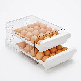 Porta Ovos Empilhável com Gaveta 2 Camadas 32 Unidades para Geladeira, Organizador de Ovos em Plástico PP Premium, Cozinha Compacta, Armazenamento Alimentos, Transparente e Durável