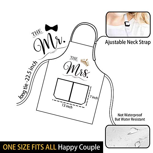 Masgalacc Mr & Mrs Aprons Gift Set For Couple - Wedding Anniversary For Couple, Engagement Gifts For Women, Bridal Shower Gift For Bride With Dish Towel, Oven Mitts & Pot Holder #TOP3