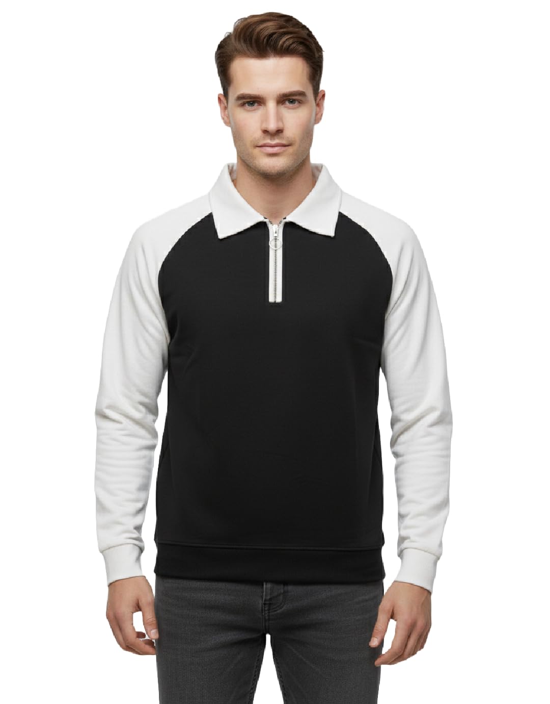 harioe Mens Raglon Polo Zipper Sweatshirt-picture-54