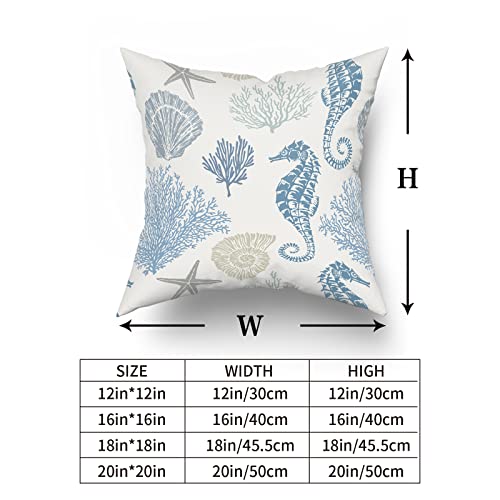 Nautical Coastal Pillow Covers 18X18 Set Of 2 Coral Seashell Starfish Seahorse Beach Decorative Throw Pillows Summer Ocean Pillowcase Cotton Square Cushion Cover Decor For Home Couch Bed Soft #TOP5