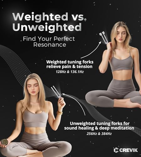 tuning forks for healing set - 128hz 1361hz 256hz 384hz weighted amp unweighted tuning fork kit with hockey puck activator - chakra sound therapy instruments for meditation amp yoga in pouch