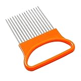 Ideal para los principiantes: Los dientes de acero inoxidable del soporte de cebollas colocan la cebolla en su lugar para permitir un corte de precisión sin lesiones