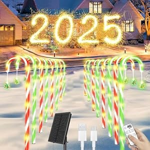 10 Pack Weihnachtsdekorationen im Freien, Solar-Zuckerstangen-Weihnac... für den Außenbereich, 100 LED-Weihnachtsdekorationen für den Außenbereich mit 8 Modi, Solar-Weihnachtsdekorationen