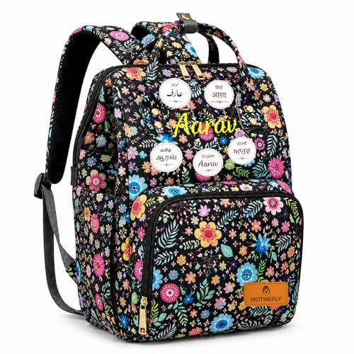 Image of Motherly Patented Diaper Bag Backpack for Moms | Waterproof Baby Travel & Maternity Bag | Spacious Nappy Bag with Insulated Bottle Pockets & Warranty (Floral Series)