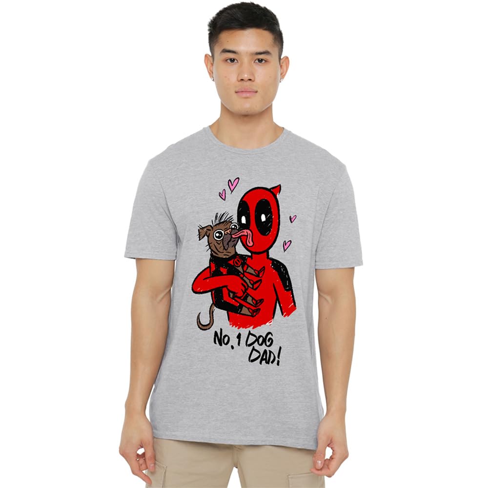 Marvel Deadpool & Wolverine Deadpool Dogpool No.1 Dog Dad T Shirt, Heather Grey, Medium