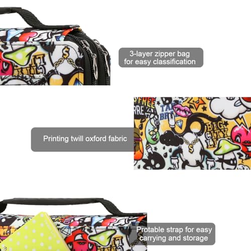 Image of 68 Slots Marker Pen Organizer Case w /Handle | Portable Multilayer Holder for Watercolor Pencils & Gel Pen Markers for Artists, Sketching, Drawing