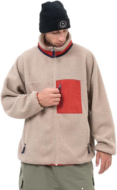 Snowshred Men's Fleece Sherpa Snow Jackets Mountain Full-Zip Ski Coat Fuzzy Snowboard Outerwear Casual Winter Streetwear