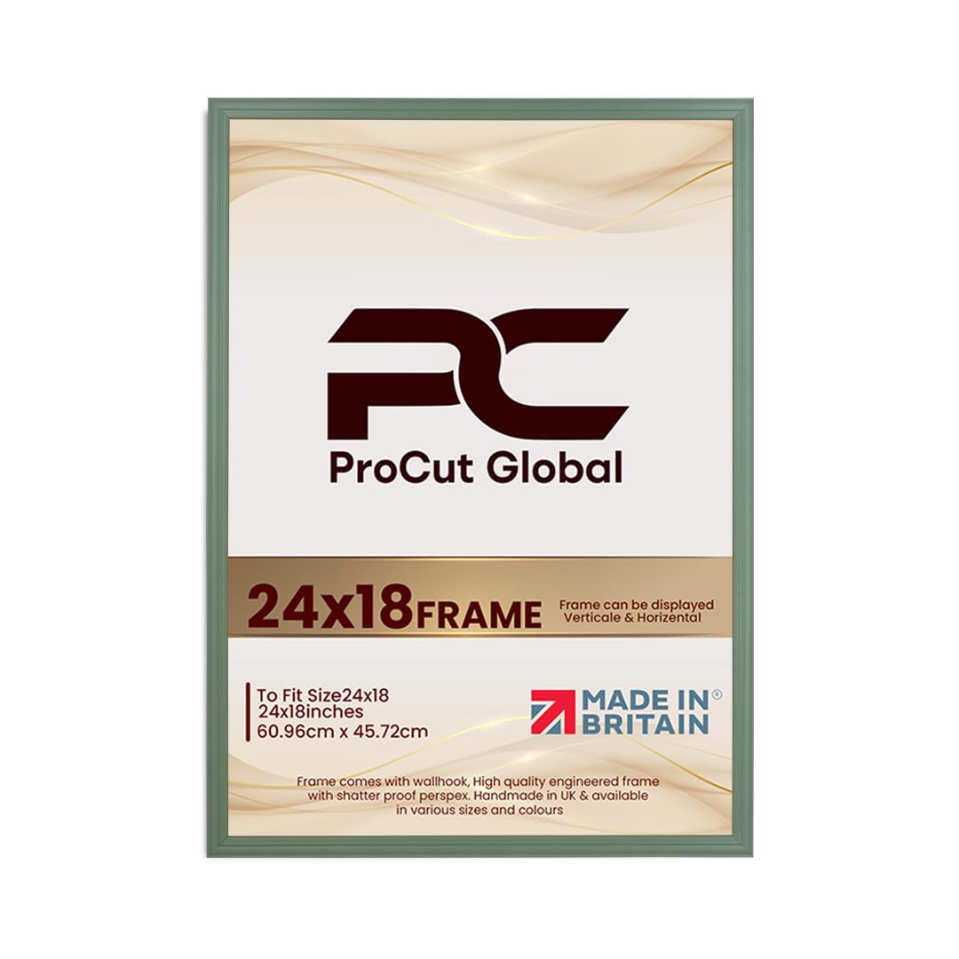 Procut Global 24x18 Green Picture Frames - Classic Wooden Photo Frame with Shatterproof Perspex for Wall or Tabletop - Perfect for Posters, Certificates & Prints - Sizes & Colors Available