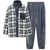 [ヒルトップクラウド] パジャマ メンズ 冬 もこもこ ルームウェア タートルネック 長袖 裏起毛 着る毛布 部屋着 上下セット 前開き チェック柄 防寒 厚手 ふわふわ あったか ゆったり おしゃれ 冬用