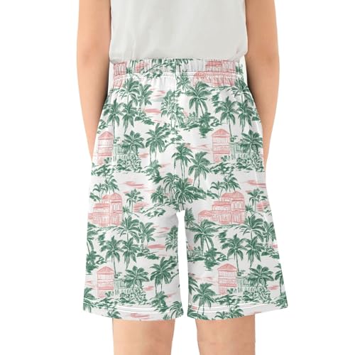Castle Palm Trees Sleep Shorts Summer Pajama Shorts Elastic Waist Sleep Bottoms with Pockets 6-14 Years2