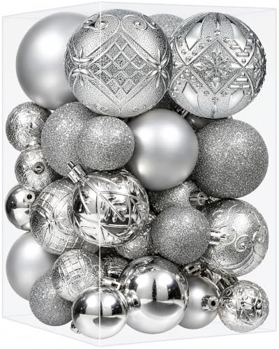 SZVRL Christmas Balls Ornaments -36pcs Shatterproof Christmas Tree Decorations with Hanging Loops for Xmas Tree, Holiday Party, Wedding & Indoor Home Decor,6 Styles in 3 Sizes (Silver) - image 1