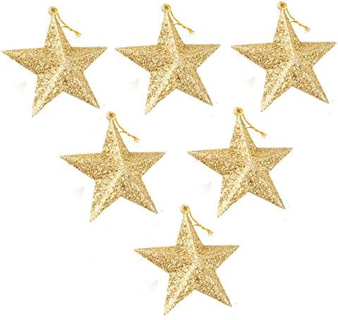 6Pack Of Christmas Tree Decorations Star Hanging Ornaments Gold Glitter Stars Festive Embellishments Gold 35 Inches