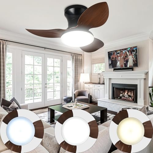 Caunmar Ventiladores De Techo Con Luz Silencioso Pequeño Lamparas De Techo Con Ventilador Regulable Temporizador Lampara De Techo Led Dormitorio Ventilador 6 Velocidades Para Salón Dormitorio-Caoba