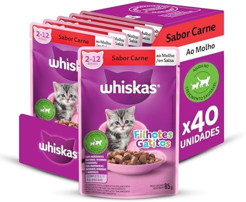 Pack Ração Úmida Whiskas Sachê Carne ao Molho para Gatos Filhotes...