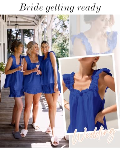 Image of KFUBUO Womens Pajamas Set 2 Piece Ruffle Pj Soft Tank Top and Shorts Sleepwear Set Bridal Pajama for Women Set