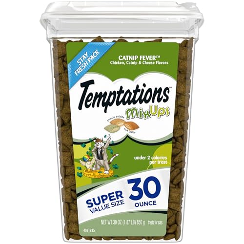 Temptations MixUps Catnip Fever Flavor Crunchy and Soft Cat Treats, 30 oz. Tub