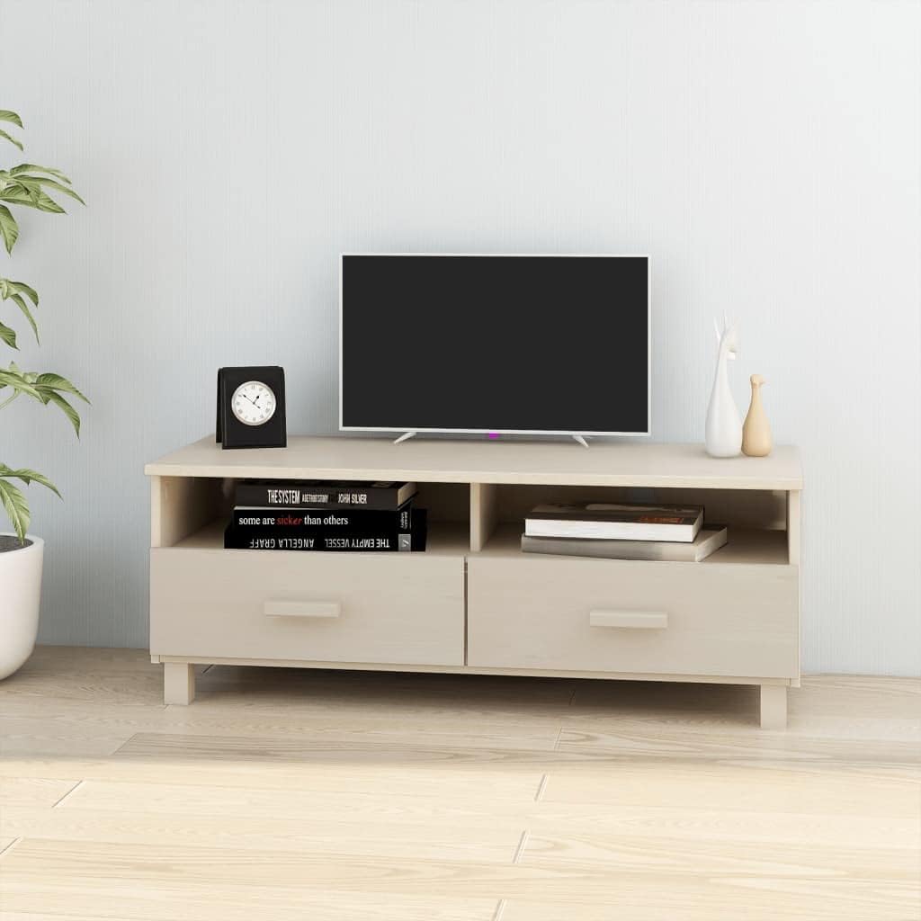 vidaXL HAMAR Honey Brown TV Stand - Solid Pine Wood TV Unit/Console with Drawers & Compartments for Living Room