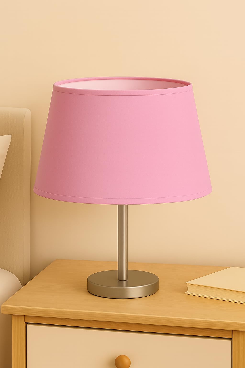 40 cm Abat-jour, Cône, Tissu en Coton avec dos en PVC blanc, Produit fait main, pour Lampe de table, Lampadaire (Rose)