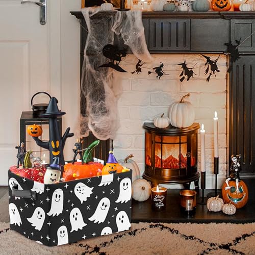 Cesta de fantasma para Halloween rectangular con asa para organizar juguetes 7