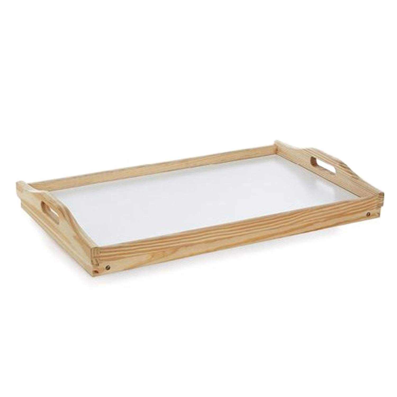 CONFORTIME Plateau lit pliable, table en bois avec poignées 50 x 30 x 22 cm avec base blanche facile à nettoyer