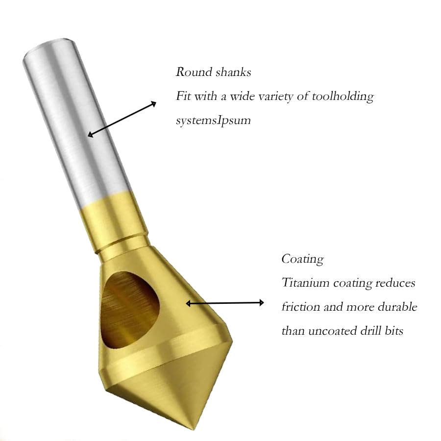 Miniatura 4 de Juego de herramientas de desbarbado de chaflán avellanado recubierto de titanio de 4 piezas, acero de alta velocidad 6542 con chapado de titanio,