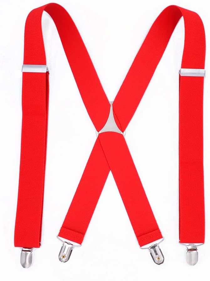 Large Size Suspenders big Men Adjustable Elastic X Back Pants Women Suspender for Trousers Clips Red