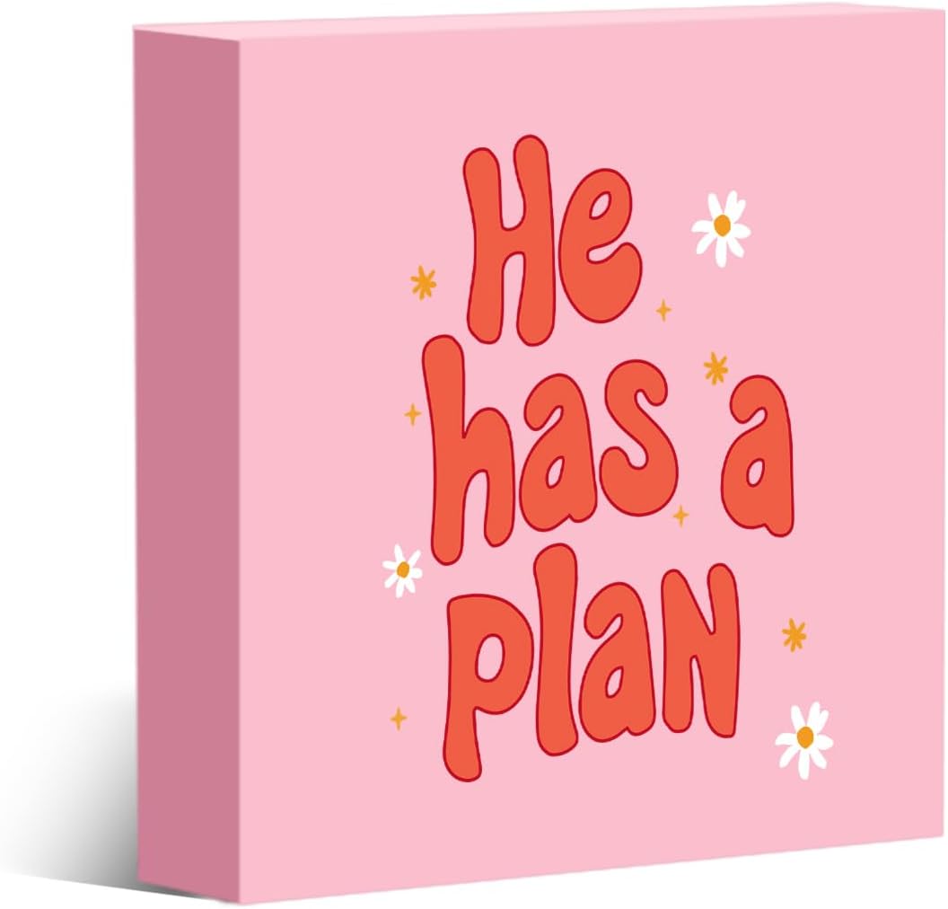 Pink Funny wooden Box Sign, Home Office Decor, Bedroom Living Room Bookshelf Ornament, 7x7 inch