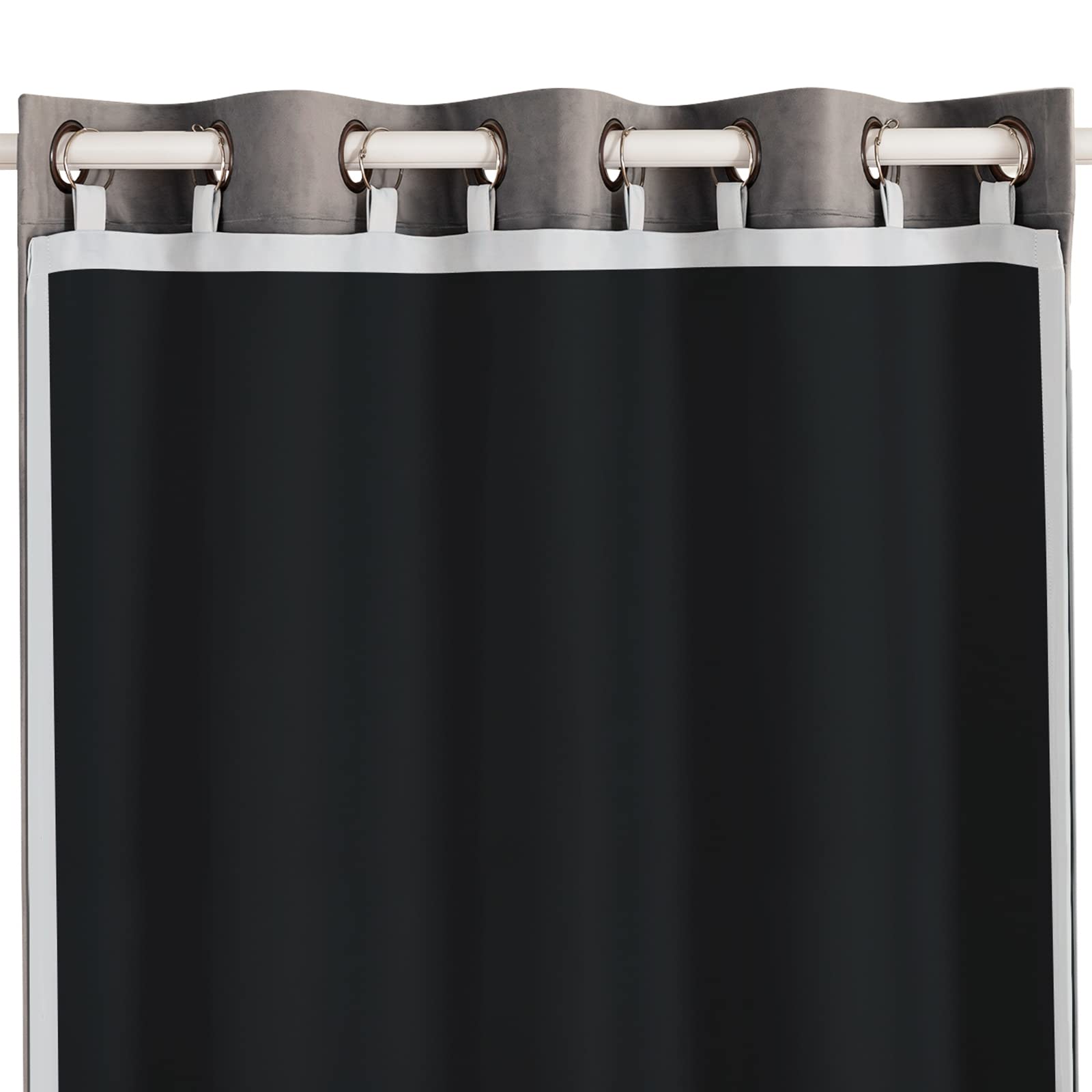 Melodieux Thermal Insulated 100% Blackout Curtain Liner for 96 Inch Long Curtains, Off White/Black, 50 by 92 Inch, 1 Panel, Rings Included