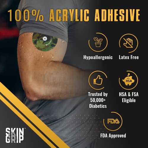 Image of Skin Grip Universal Adhesive Patches for CGM and Insulin Pumps with Cutout (20-Pack), 0.8-Inch Hole, Waterproof & Sweatproof for 10-14 Days, Glucose Monitor Patch, Diabetic Sensor Cover, Camo