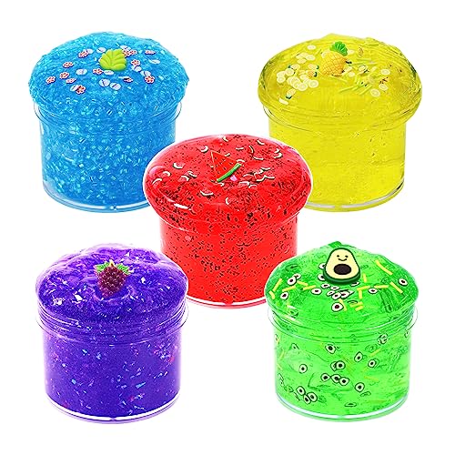 5 Pack Crunchy Slime,Clear Slime Kit with Glimmer for Girls,Birthday Gifts School Party Favors Toy for Girls and Boys