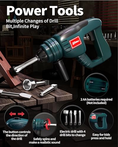 image for Deejoy Tool Set with Tool Box & Electronic Toy Drill, Pretend Play Kid