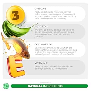 Omega 3 Fish Oil for Dogs – 90 Soft Chews – with Cod Liver Oil, Algae Oil, EPA & DHA Fatty Acids for Dog Shedding, Itchy, Dry Skin, Joint & Heart Support (Soft Chews)