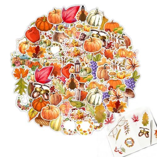 Autumn Theme Scrapbook Stickers - 50PCS Scrapbooking Stickers Pumpkin Fall Leaves Stickers for Laptop Car Scrapbook Phone Skateboard Water Bottle