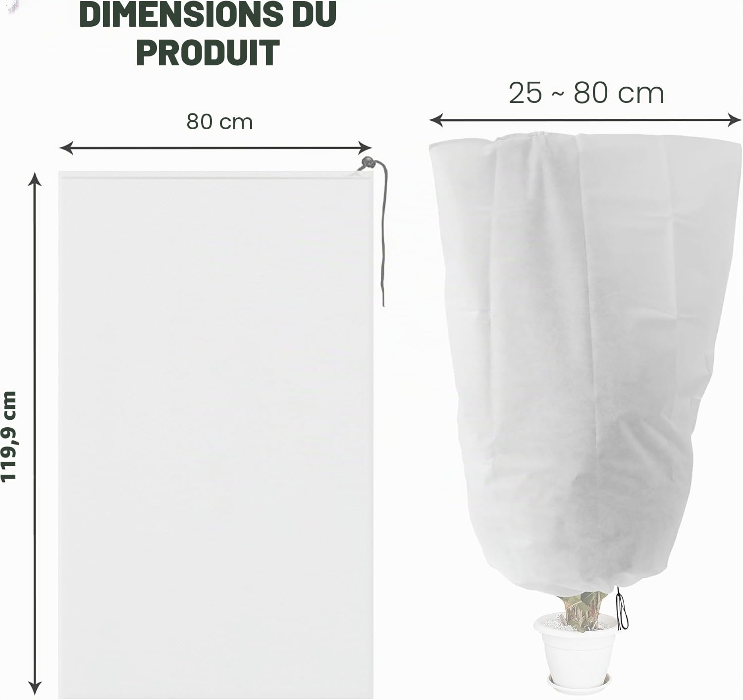 Lot de 6 housses de protection contre le gel pour plantes d'hiver – 120 x 80 cm – Sacs de jardin en polaire – Couverture en tissu anti-gel résistant aux déchirures veste en polaire avec fermeture