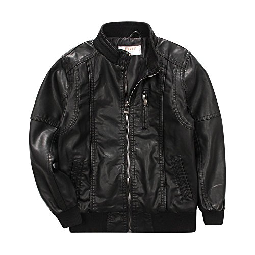 LJYH Boys'Classic Stand-Collar Faux Leather Moto Biker Jacket