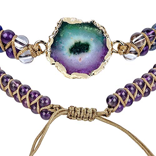 Sunyik 7 Chakra Beads Bracelet For Women, Sun Flower Healing Crystal Handmade Braided Adjustable Bracelet, Amethyst #TOP1