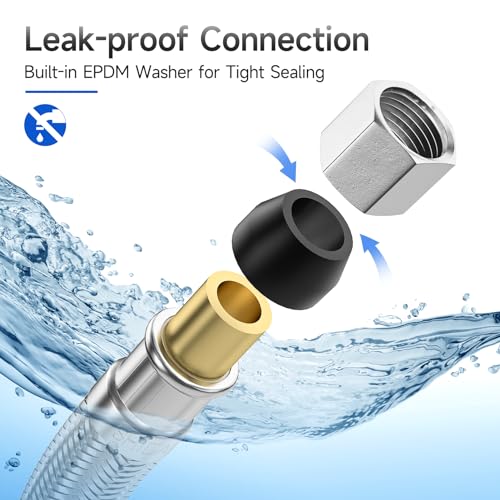 JUWO 20\" Faucet Supply Line, 3/8\" Comp x 1/2\" FIP Stainless Steel Kitchen Faucet Hose Connector, For Small Kitchen Sink with Short Distance (10-Pack) - Thumbnail 6