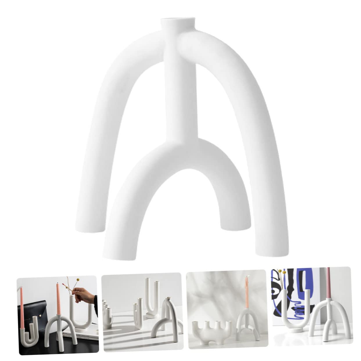 Ciieeo Candelabro y Uso Duradero Blanco Diseño Simple de Cerámica para Adorno del Hogar en Festivales y Bodas